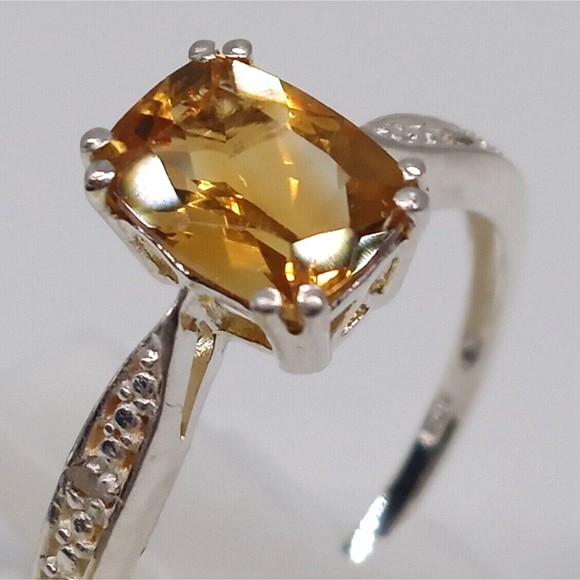 Chuck Clemency Yellow Citrine Gemstone Ring Solitaire Sterling Silver 925 Size 7 - Picture 3 of 16